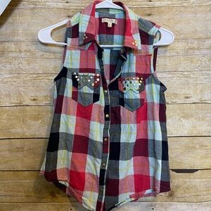 Love, fire sleeveless plaid shirt 🛍